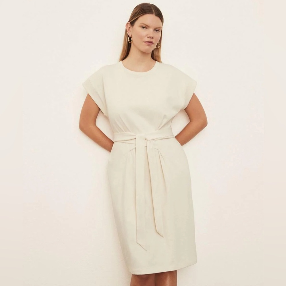 Vince Extended T-Shirt Short Sleeve Tie-Waist Dress Size 2XL XXL 20 Pampas Cream